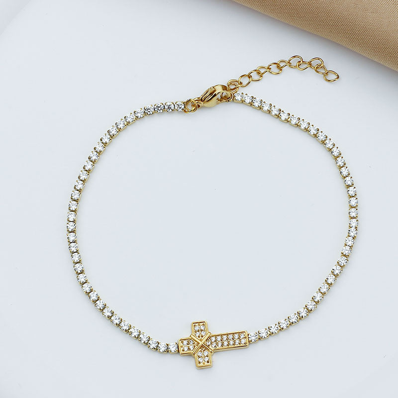 Diamond Encrusted Zircon Cross Bracelet