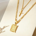 Layered Letter and Cross Pendant Necklace Set