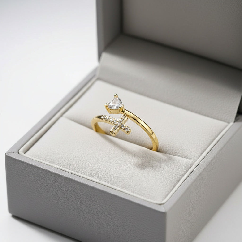 Heart-shaped cross open ring