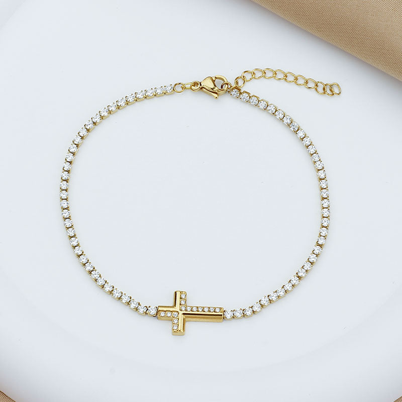 Diamond Encrusted Zircon Cross Bracelet