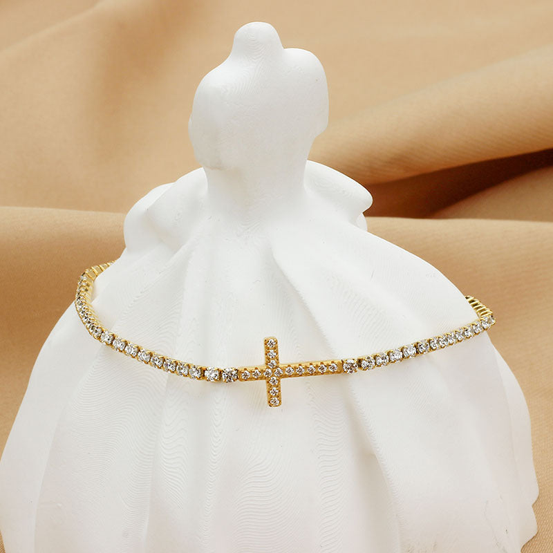 Diamond Encrusted Zircon Cross Bracelet