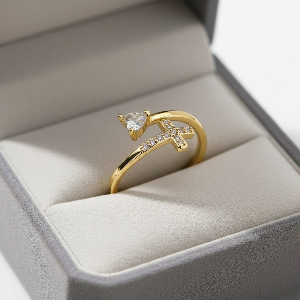 Heart-shaped cross open ring
