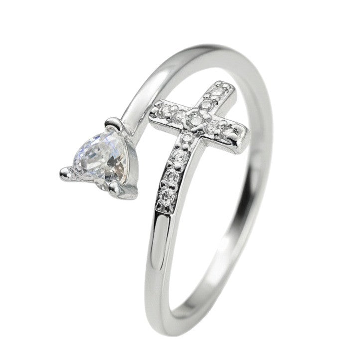 Heart-shaped cross open ring