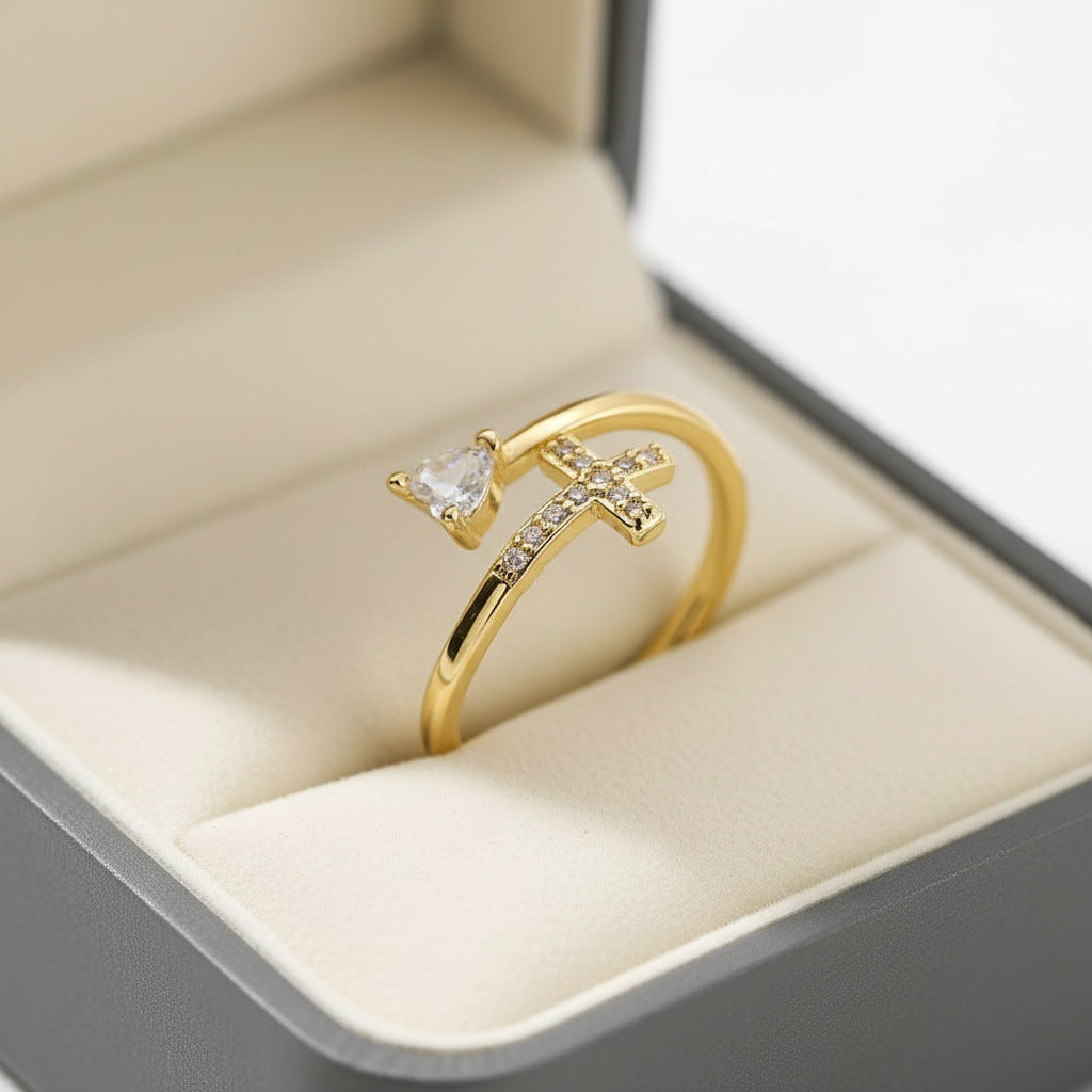 Heart-shaped cross open ring