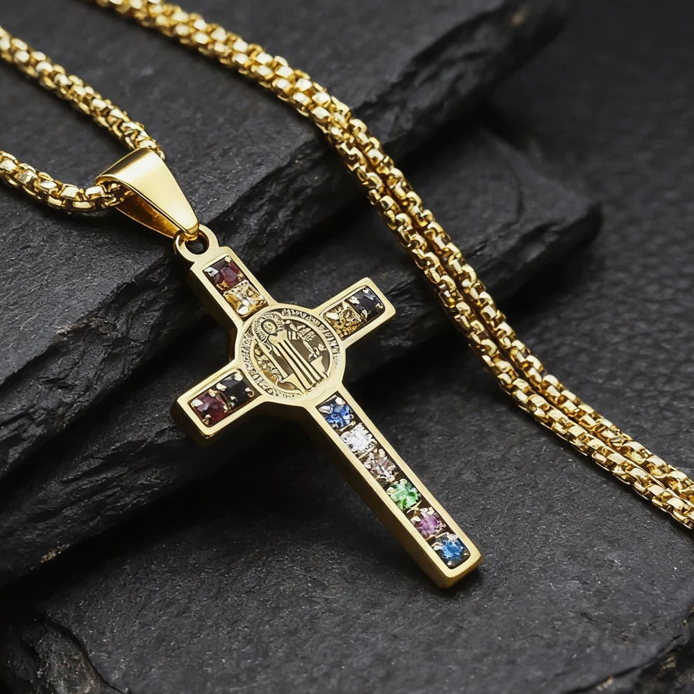Stainless Steel Cross Pendant Necklace with Adjustable Chain