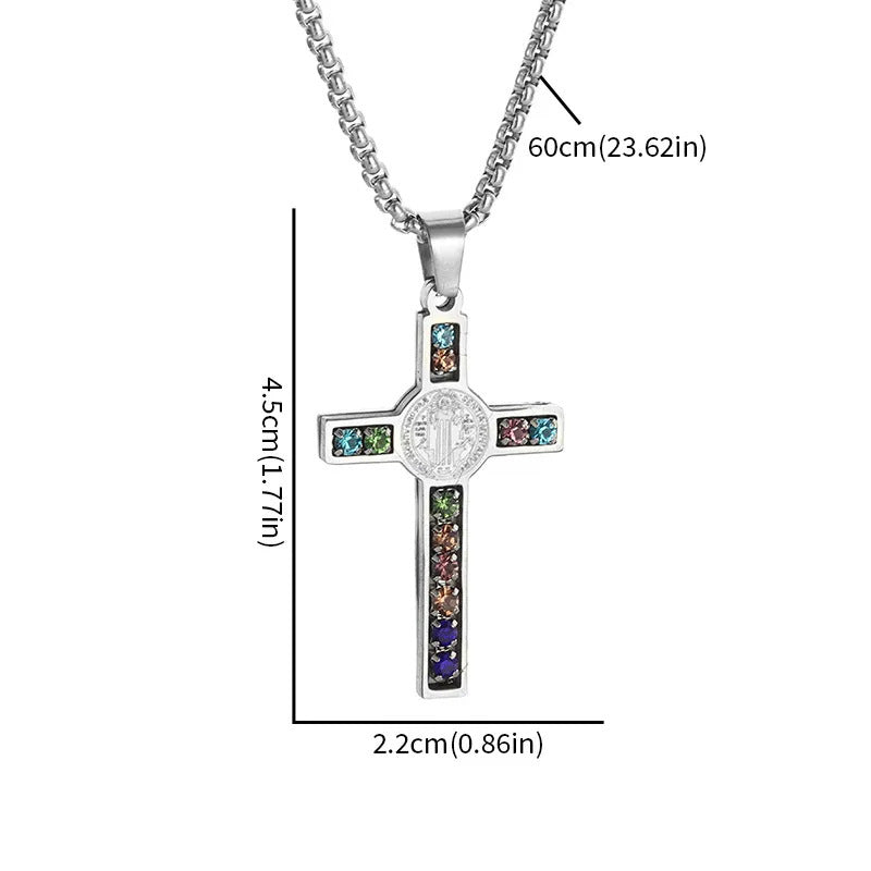 Stainless Steel Cross Pendant Necklace with Adjustable Chain