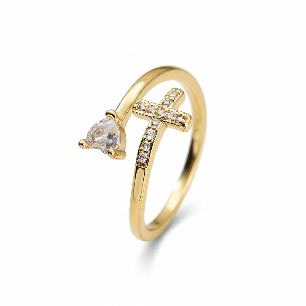 Heart-shaped cross open ring