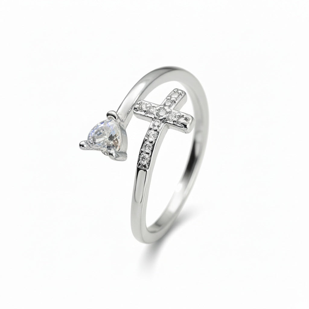 Heart-shaped cross open ring